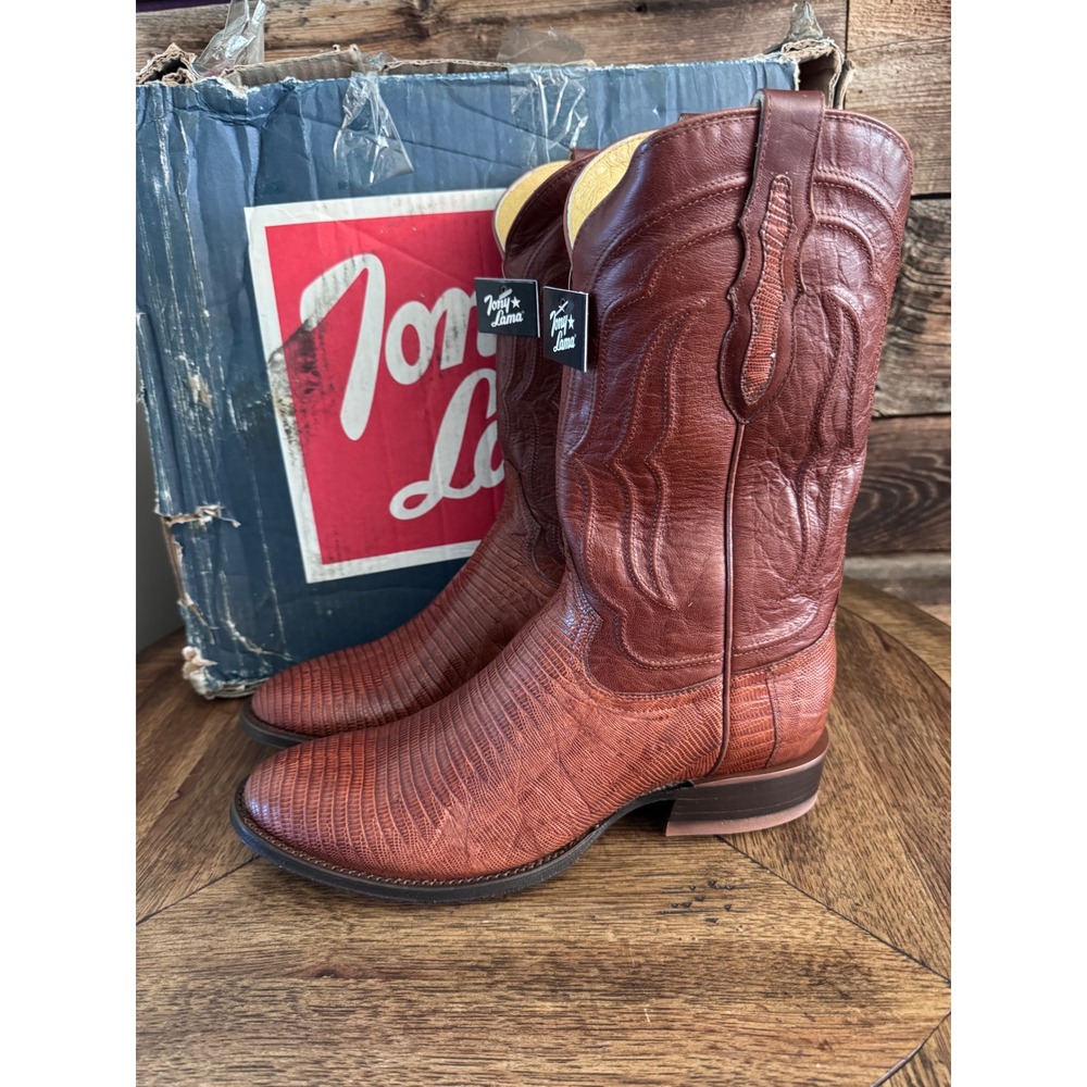 Tony Lama Kirtland Cognac Lizard Western Boots Mens 11 D DR5152 Round Toe